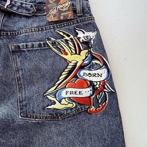 Ed Hardy Jeans Heart Women's Size 30 Wide Leg NWT‎ Retro Y2K Pants